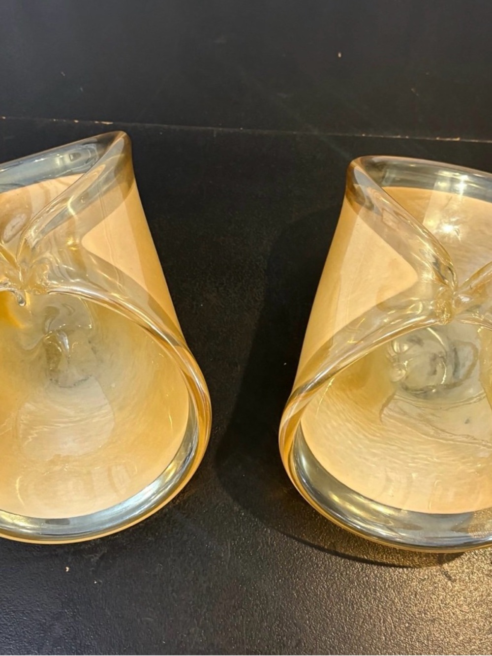 Vintage Murano Glass Basket Dish
Bowl Gold Amber Glass Swirl set